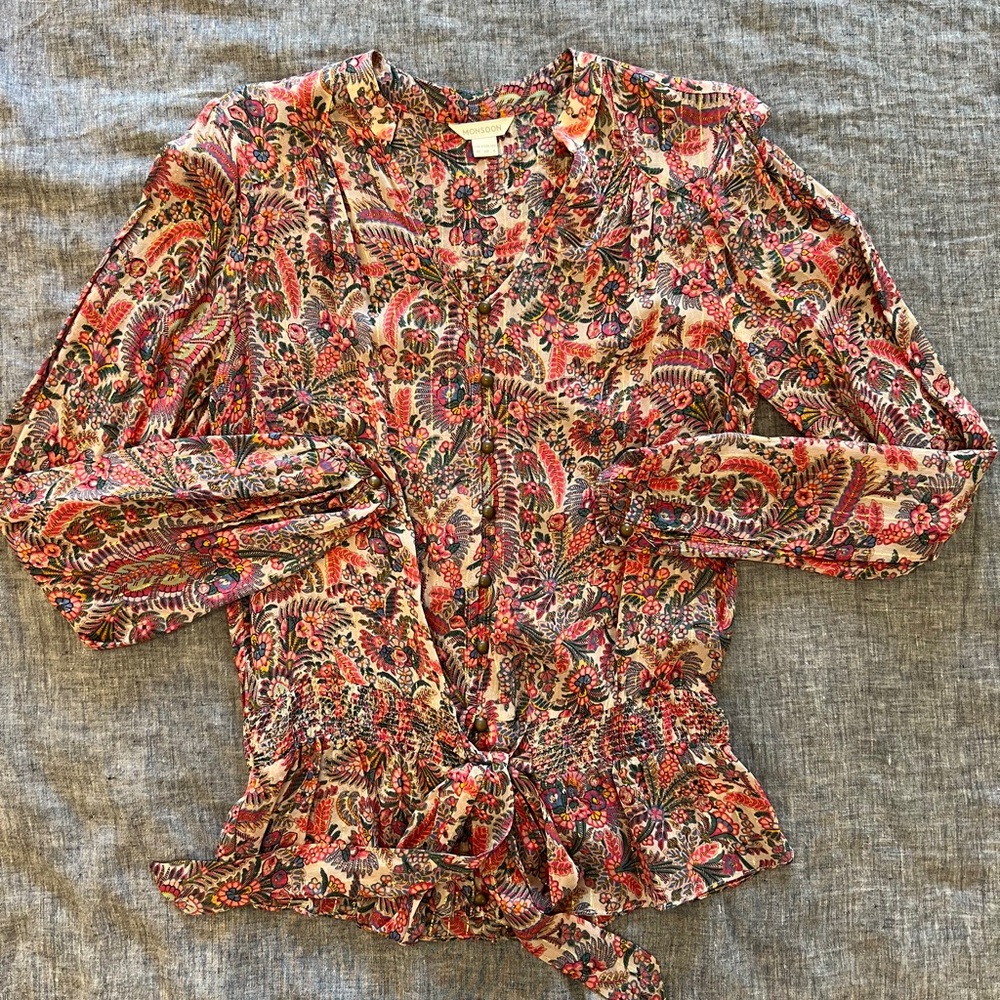 Monsoon UK long sleeve flower top with gold thread